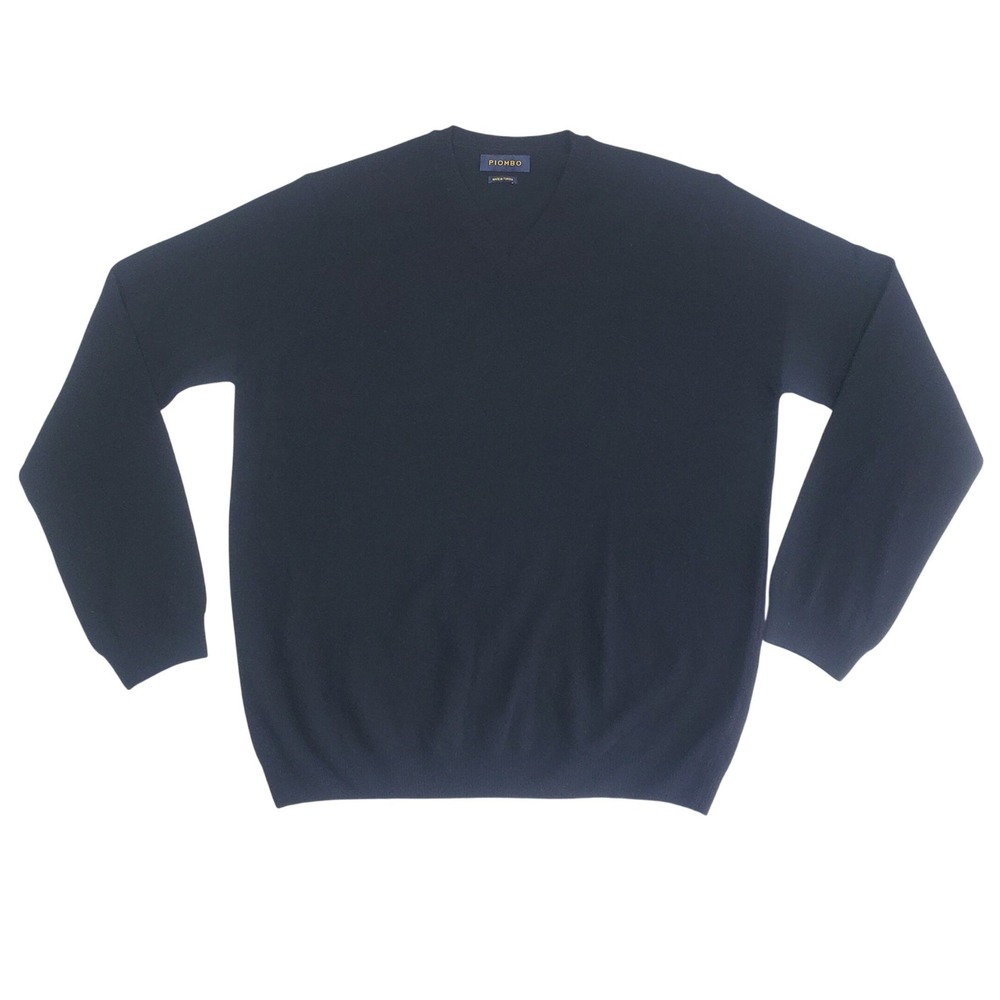PIOMBO 100% Lambswool V-Neck Sweater Men 2XL Black Luxury Lightweight Preppy New
